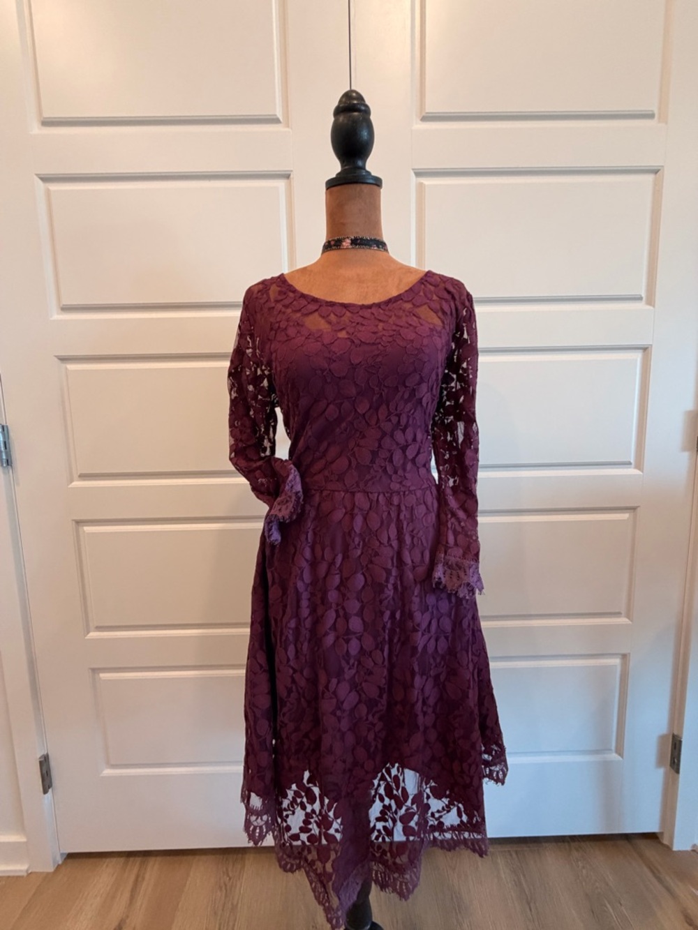 Free People Plum Lace Long-Sleeve Midi Dress
